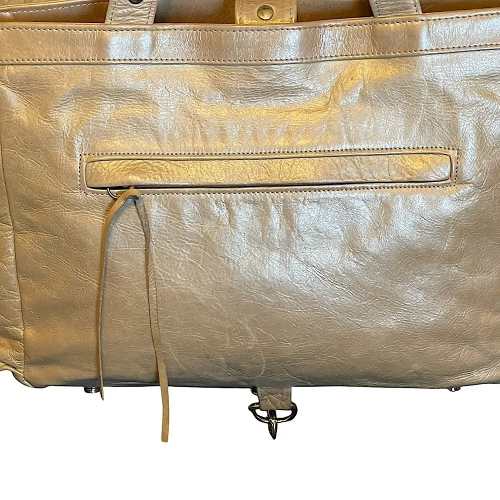 Botkier Metallic Leather Trigger Satchel Handbag Tote Gold Hardware